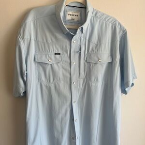 Poncho Light Blue Casual Button Down Shirt for Men